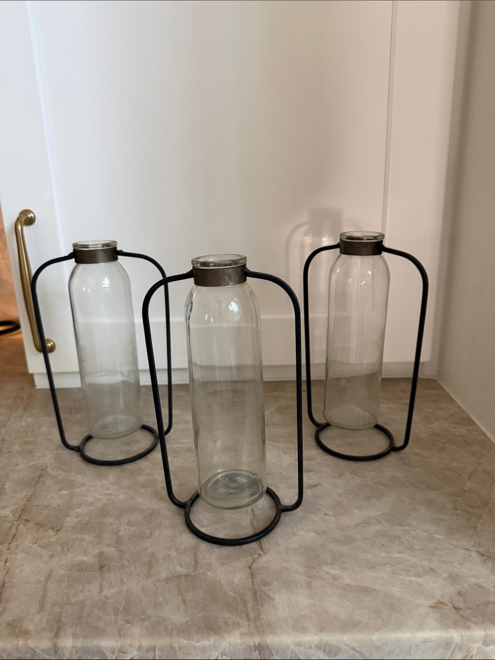 Glass Bottle Lantern with Black Metal Frame - Clear
